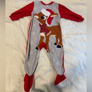 Kids Reindeer Pajama Footies - Red and Gray